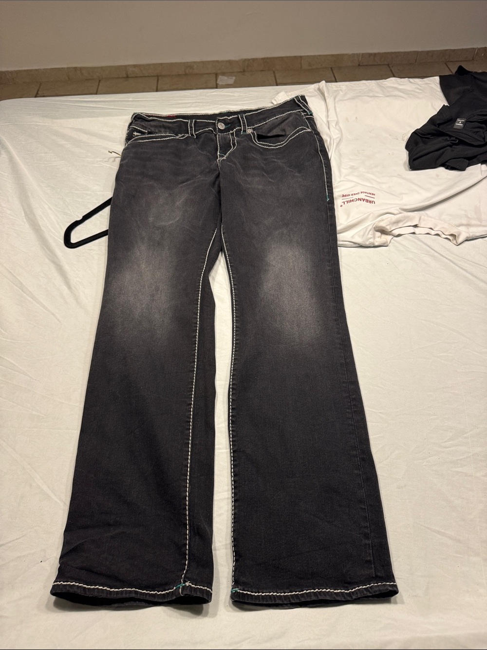 True Religion Black Faded Wide Leg Jeans